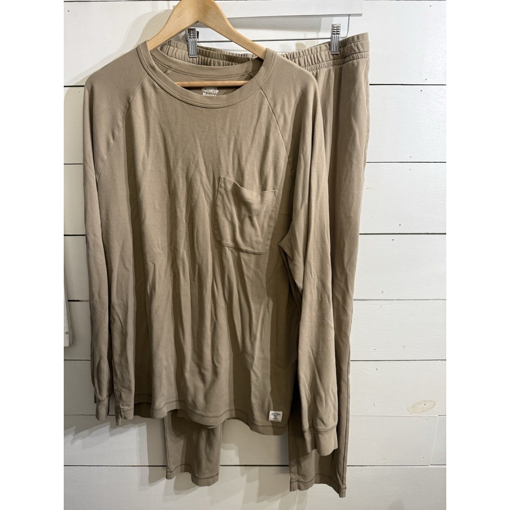 Roots Canada Shirt & Pants Tan Pullover Size XL Loungewear‎ PJ's Cozy Pajamas